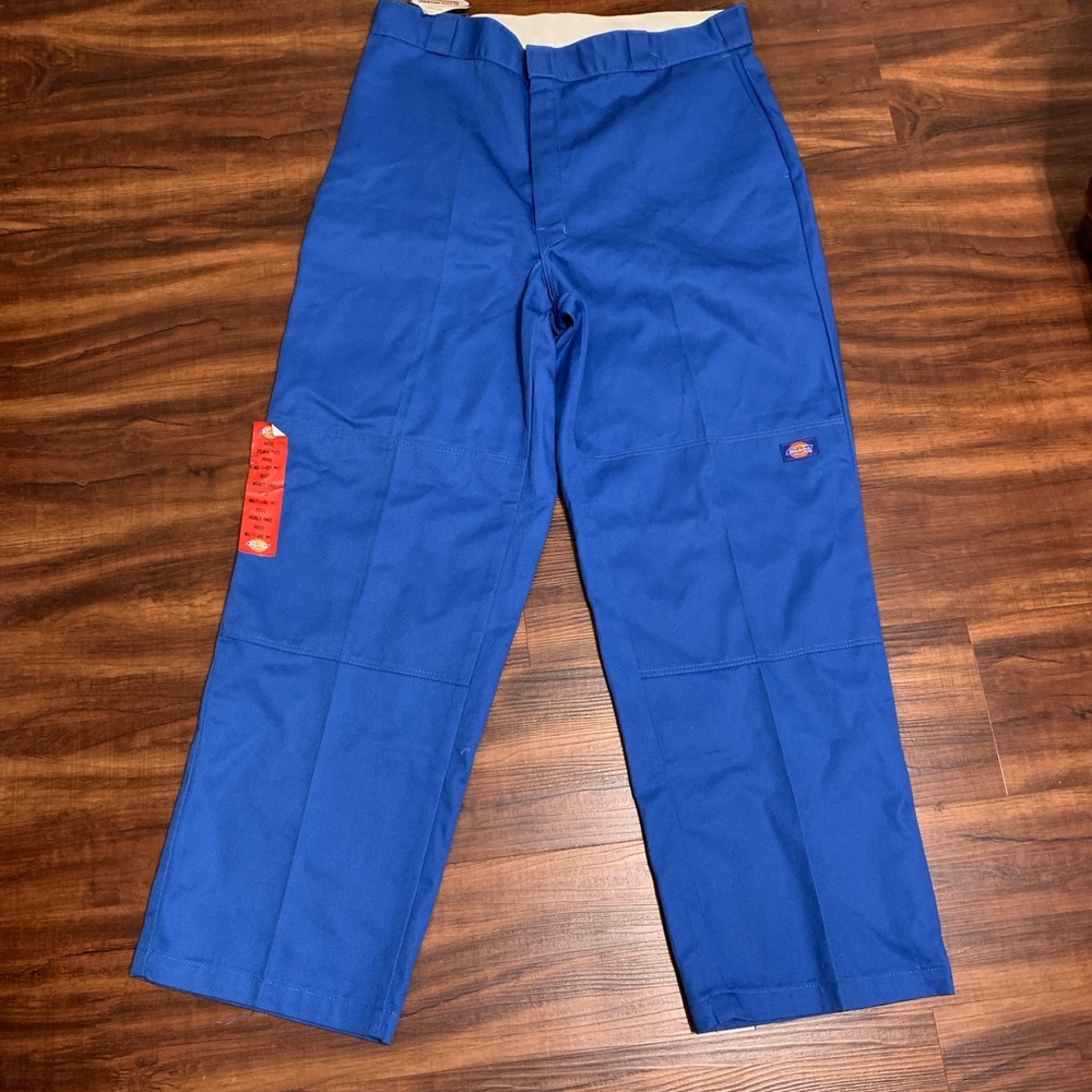 Deadstock Vintage Dickies Mens 38x32 Loose Fit Double Knee Wide Leg Pants Blue